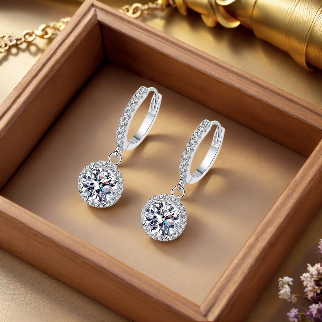 1 Karat runde Moissanit-Ohrringe für Damen aus 925er Silber