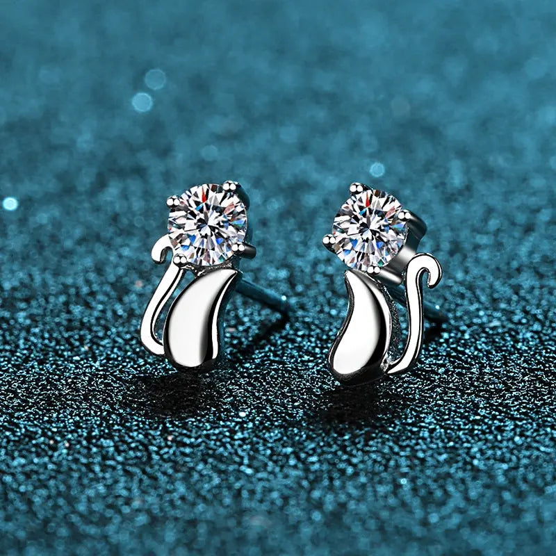 Katzenohrringe aus 925er Silber mit Moissanit