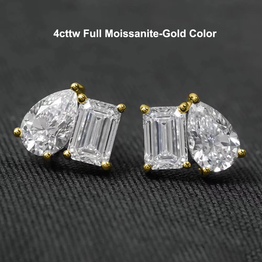 Moissanit-Smaragd-Ohrringe & Birnenförmig, 4 Stück, aus 925er Sterlingsilber – GRA-zertifiziert